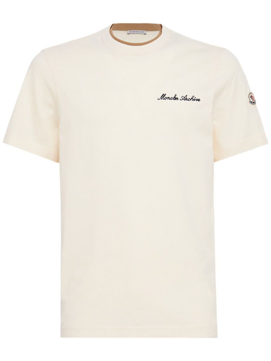 Moncler: Embroidered logo cotton t-shirt - 白色 - men_0 | Luisa Via Roma