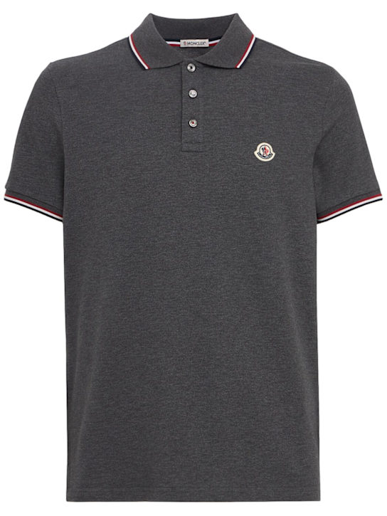 Moncler: Tricolour-Trimmed cotton polo shirt - Dark Grey - men_0 | Luisa Via Roma