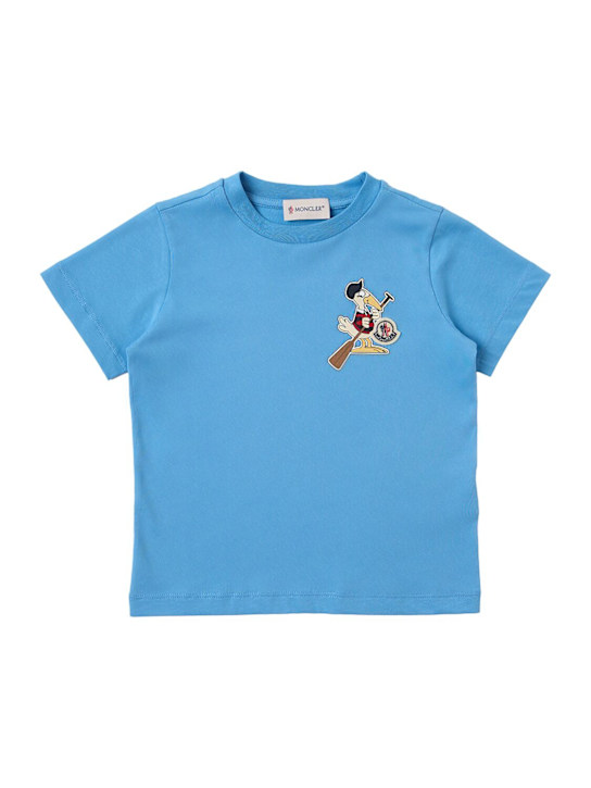 Moncler: Mon Duck logo cotton t-shirt - Light Blue - kids-boys_0 | Luisa Via Roma