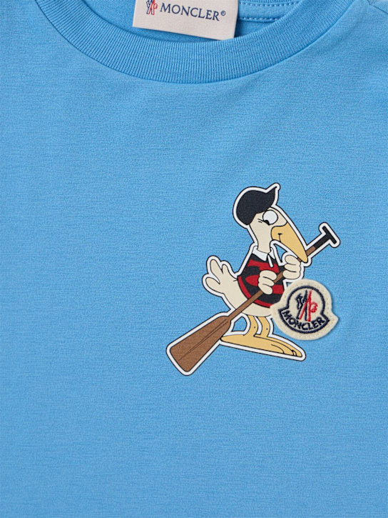Moncler: Mon Duck logo cotton t-shirt - Light Blue - kids-boys_1 | Luisa Via Roma