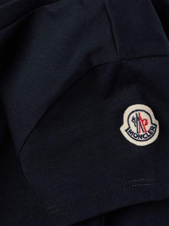 Moncler: Embroidered logo cotton t-shirt - Bleu Marine - kids-girls_1 | Luisa Via Roma