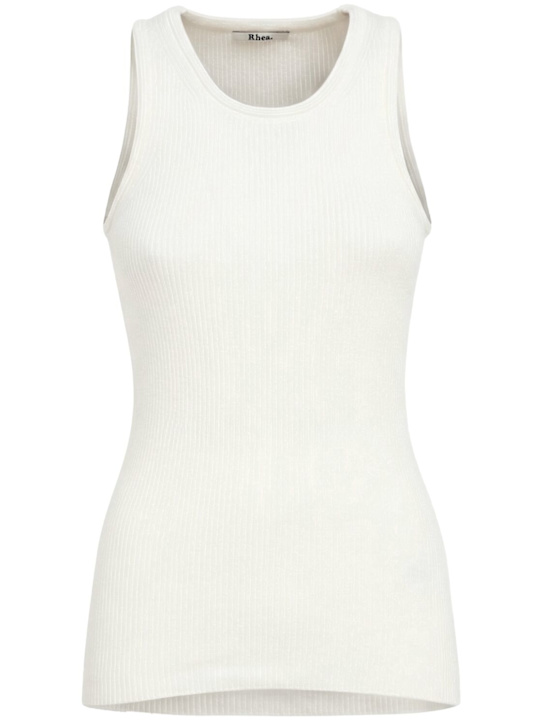 Rhea: Ribbed cotton tank top - Wollweiß - women_0 | Luisa Via Roma