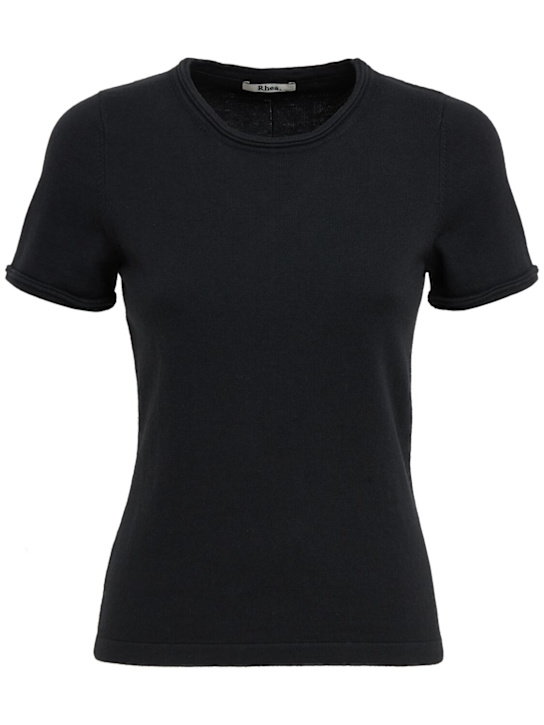Rhea: Cropped cotton & cashmere blend t-shirt - Schwarz - women_0 | Luisa Via Roma