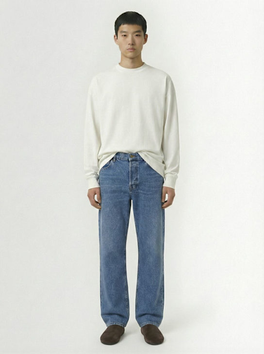 The Row: Ross cotton denim jeans - Medium Blue - men_1 | Luisa Via Roma
