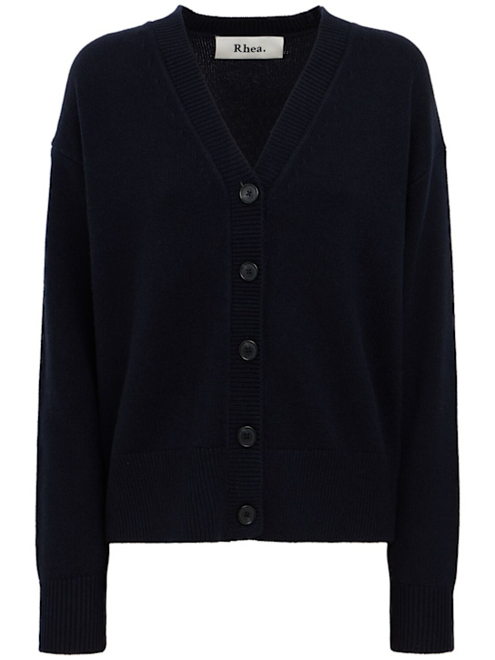 Rhea: Heavy wool V-neck cardigan - Dunkelblau - women_0 | Luisa Via Roma