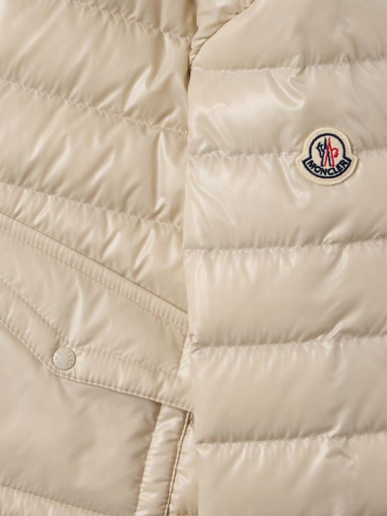 Moncler: Ela nylon hooded down jacket - 浅米黄色 - kids-girls_1 | Luisa Via Roma
