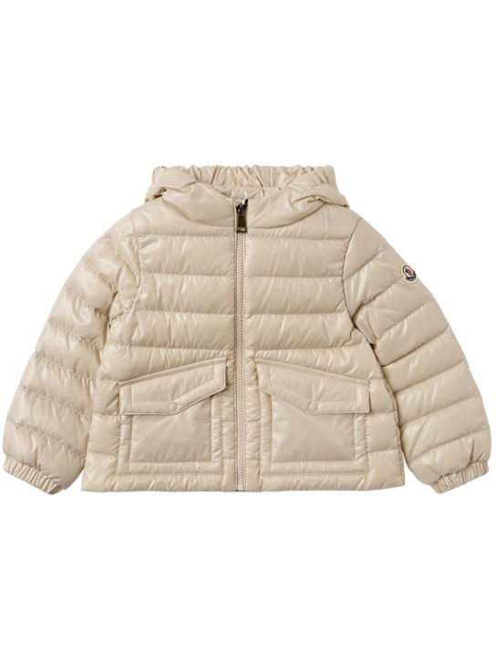 Moncler: Ela nylon hooded down jacket - 浅米黄色 - kids-girls_0 | Luisa Via Roma