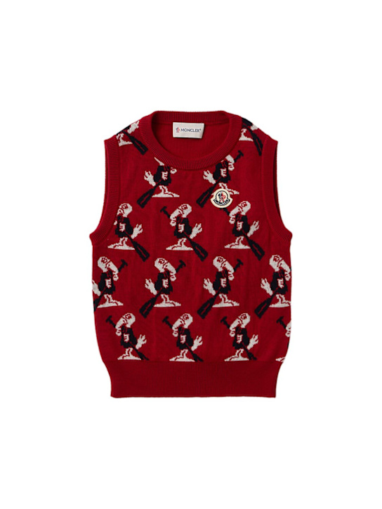 Moncler: Duck jacquard virgin wool vest - Rot - kids-boys_0 | Luisa Via Roma