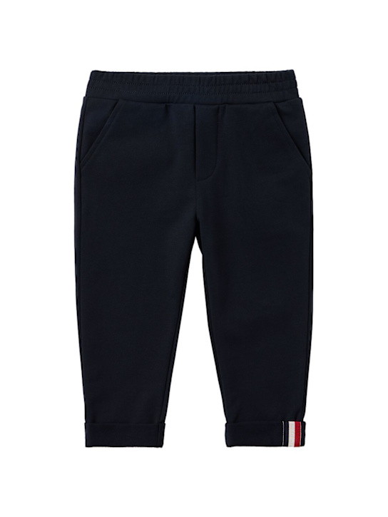 Moncler: Tricolour-Trimmed cotton sweatpants - 海军蓝 - kids-boys_0 | Luisa Via Roma