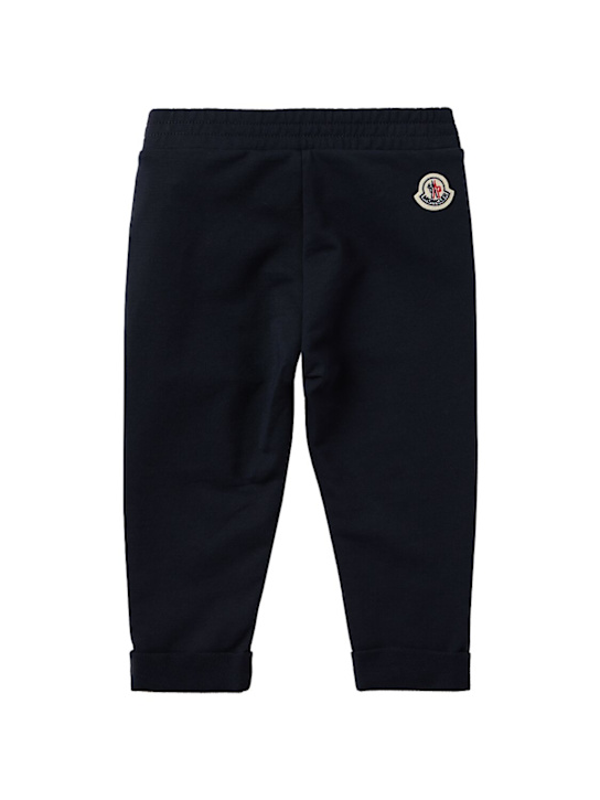 Moncler: Tricolour-Trimmed cotton sweatpants - 海军蓝 - kids-boys_1 | Luisa Via Roma
