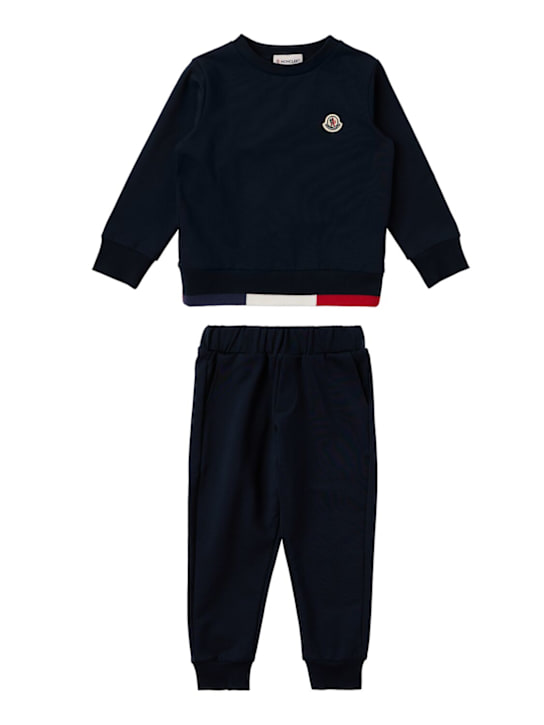 Moncler: Tricolour-trimmed cotton tracksuit set - Nachtblau - kids-boys_0 | Luisa Via Roma
