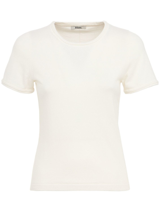 Rhea: Cropped cotton & cashmere blend t-shirt - 米白色 - women_0 | Luisa Via Roma