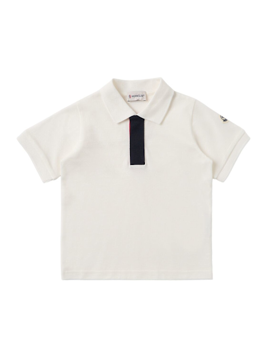 Moncler: Tricolour-Trimmed cotton polo shirt - 白色 - kids-boys_0 | Luisa Via Roma