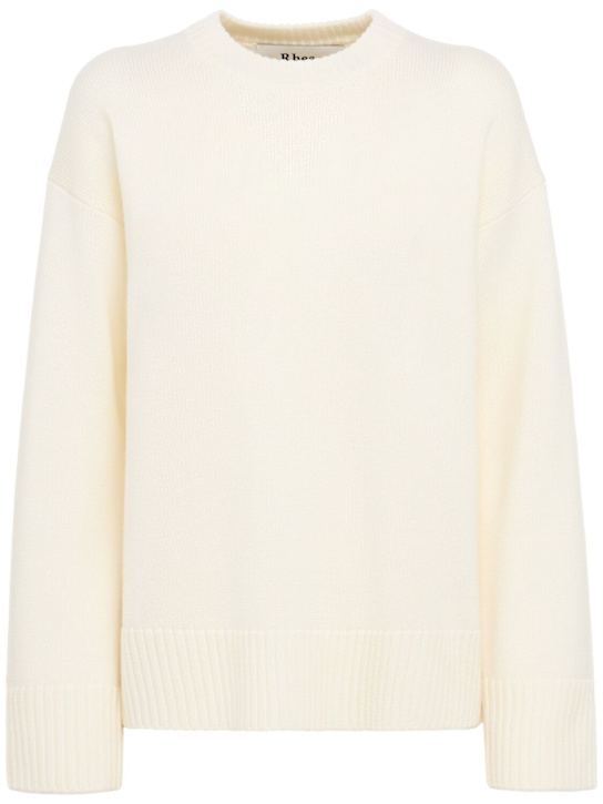 Rhea: Heavy wool crewneck sweater - 米白色 - women_0 | Luisa Via Roma