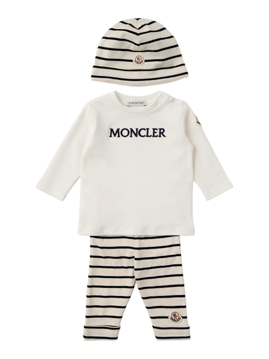 Moncler: Striped cotton set - Blanco/Azul - kids-boys_0 | Luisa Via Roma