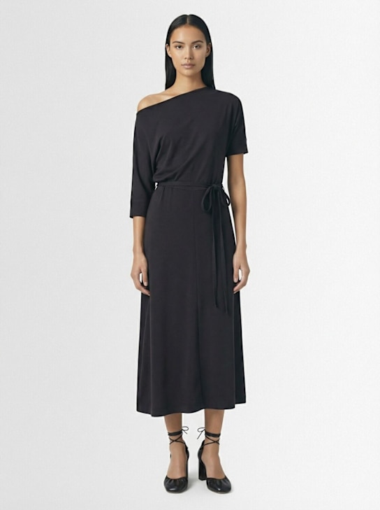 Lemaire: 扭曲下摆羊毛混纺中长连衣裙 - 灰色 - women_1 | Luisa Via Roma