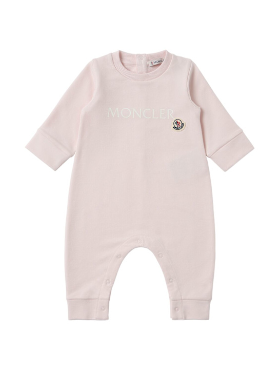 Moncler: Logo cotton baby romper - Light Pink - kids-girls_0 | Luisa Via Roma