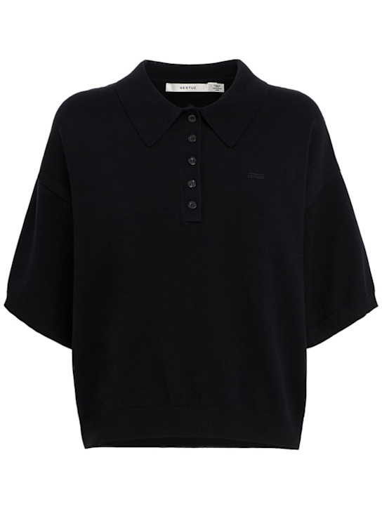 Gestuz: Talla viscose blend knit polo - 黑色 - women_0 | Luisa Via Roma
