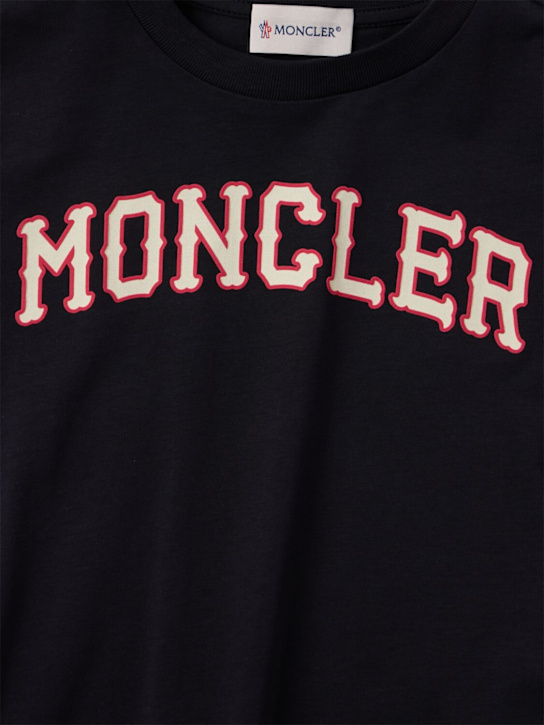 Moncler: Logo print cotton t-shirt - 海军蓝 - kids-boys_1 | Luisa Via Roma