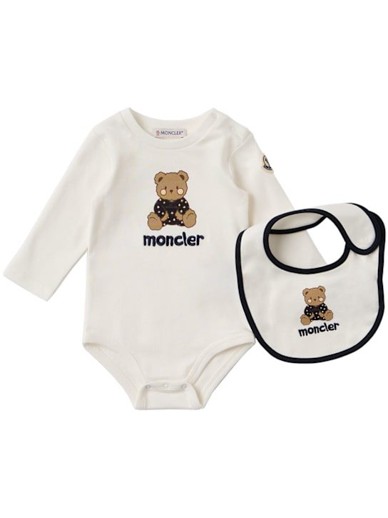 Moncler: Teddy bear logo cotton set - 白色/蓝色 - kids-boys_1 | Luisa Via Roma