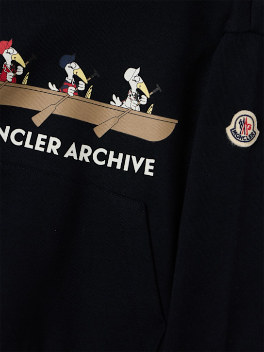 Moncler: Embroidered Mon Duck cotton hoodie - Navy - kids-boys_1 | Luisa Via Roma