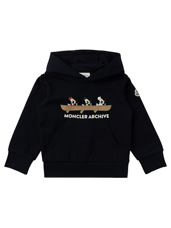 Moncler: Embroidered Mon Duck cotton hoodie - Navy - kids-boys_0 | Luisa Via Roma