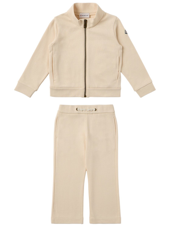Moncler: Logo patch cotton tracksuit set - Blanc Ivoire - kids-girls_0 | Luisa Via Roma