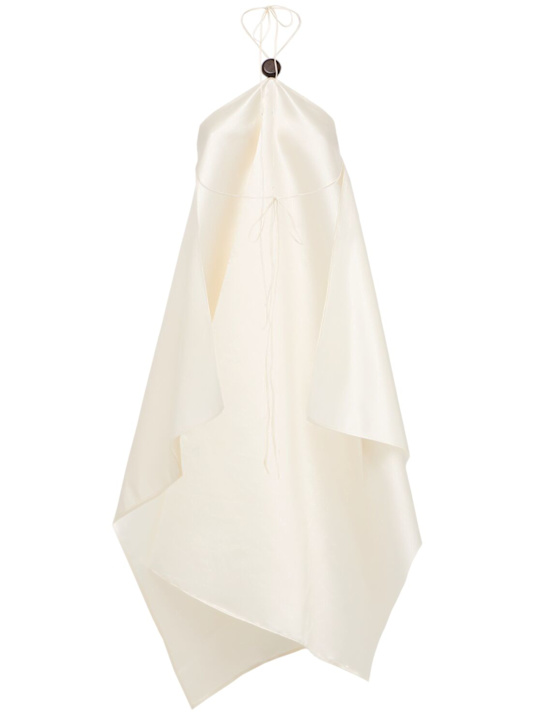 Diana Milkanova: Silk dress w/ wood detail - Blanc - women_1 | Luisa Via Roma