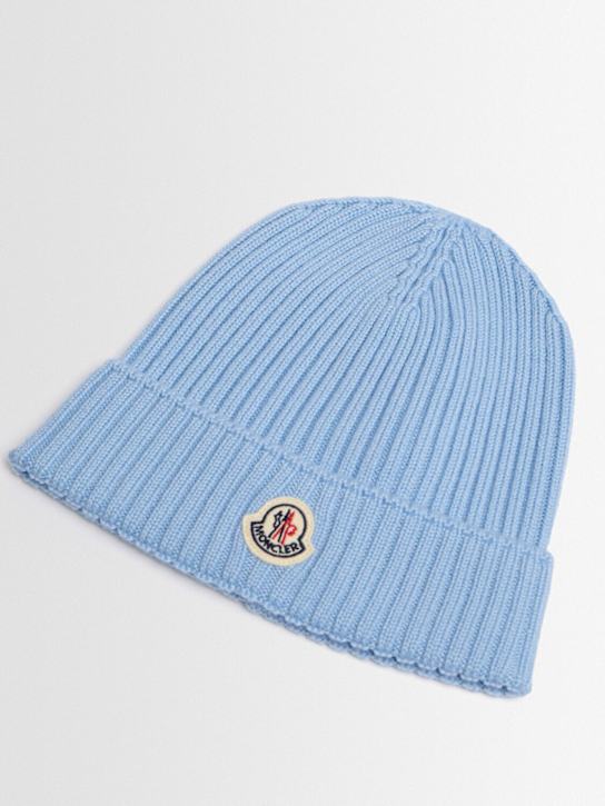 Moncler: Virgin wool beanie - 浅蓝色 - kids-boys_1 | Luisa Via Roma