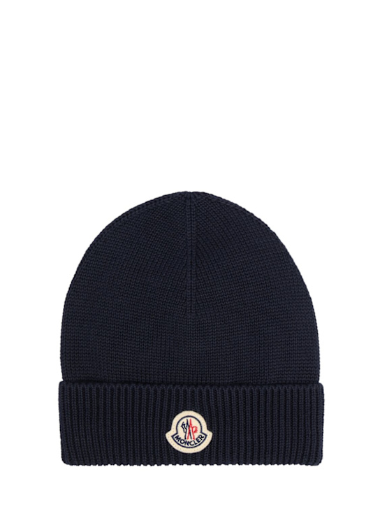 Moncler: Logo cotton beanie - Navy - kids-boys_0 | Luisa Via Roma