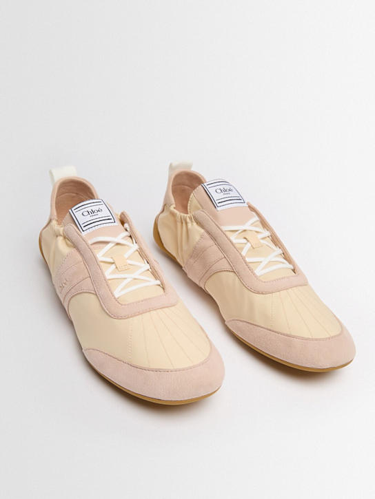 Chloé: 10mm Kick nylon lace-up sneakers - Blushy Beige - women_1 | Luisa Via Roma