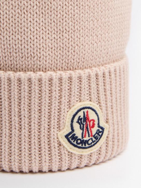 Moncler: Logo cotton beanie - 粉色 - kids-girls_1 | Luisa Via Roma