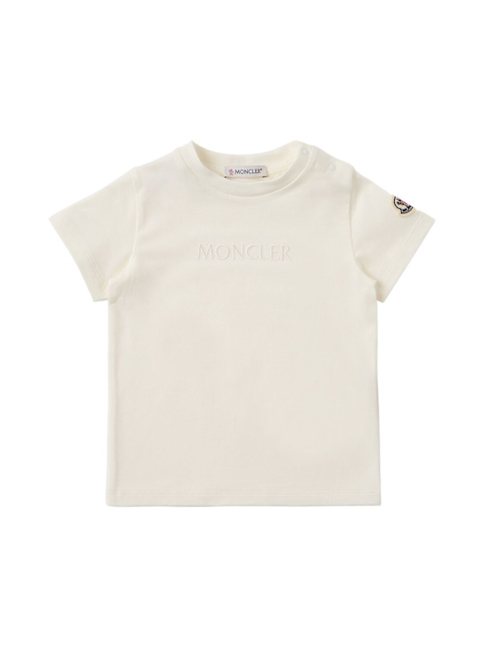 Moncler: Embroidered logo cotton t-shirt - 白色 - kids-girls_0 | Luisa Via Roma