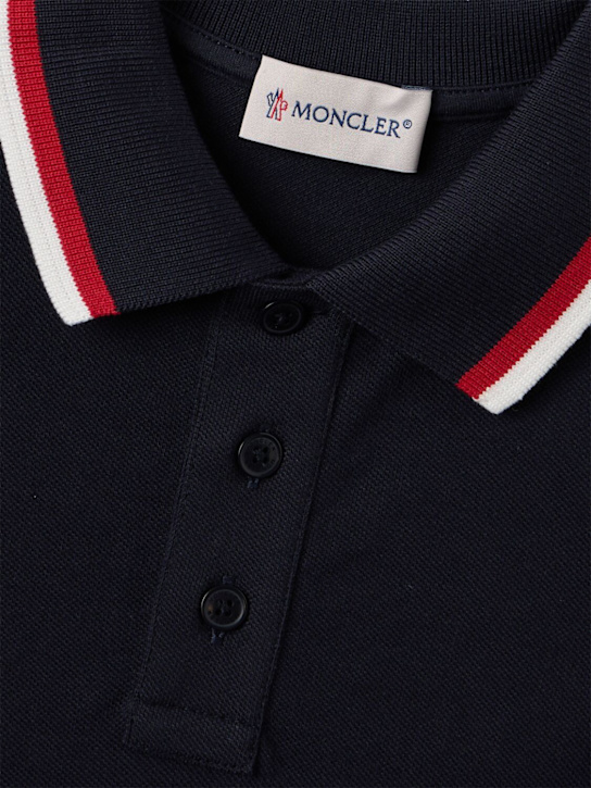 Moncler: Tricolour-Trimmed cotton polo shirt - Dunkelblau - kids-boys_1 | Luisa Via Roma