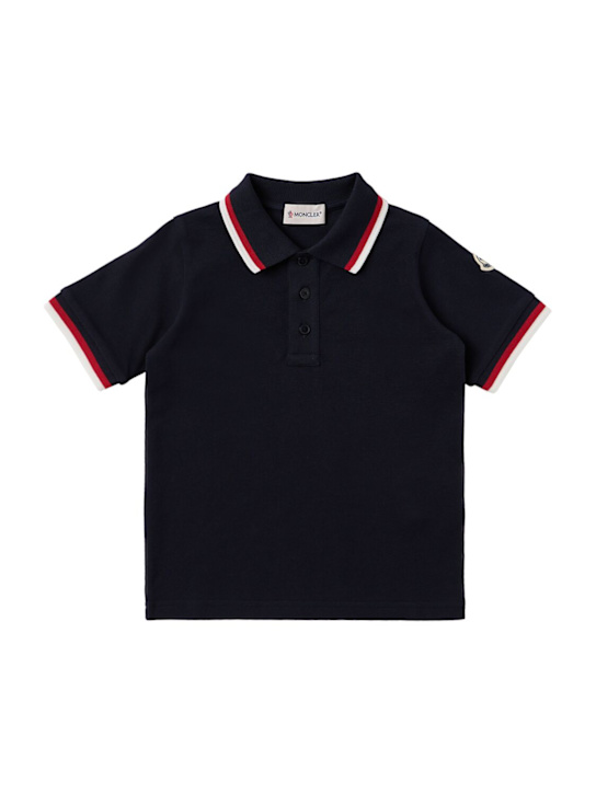Moncler: Tricolour-Trimmed cotton polo shirt - Dunkelblau - kids-boys_0 | Luisa Via Roma