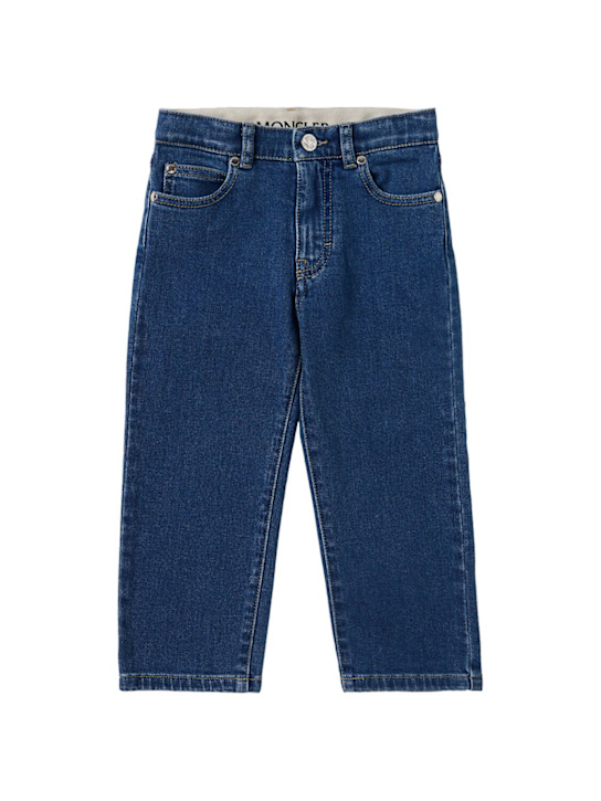Moncler: Cotton straight leg pants - Denim Blue - kids-boys_0 | Luisa Via Roma