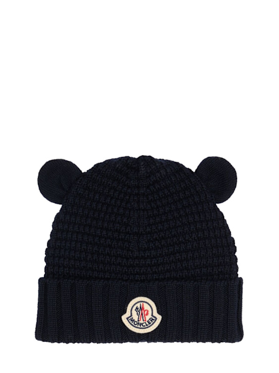 Moncler: Virgin wool beanie w/ teddy bear ears - 海军蓝 - kids-boys_0 | Luisa Via Roma