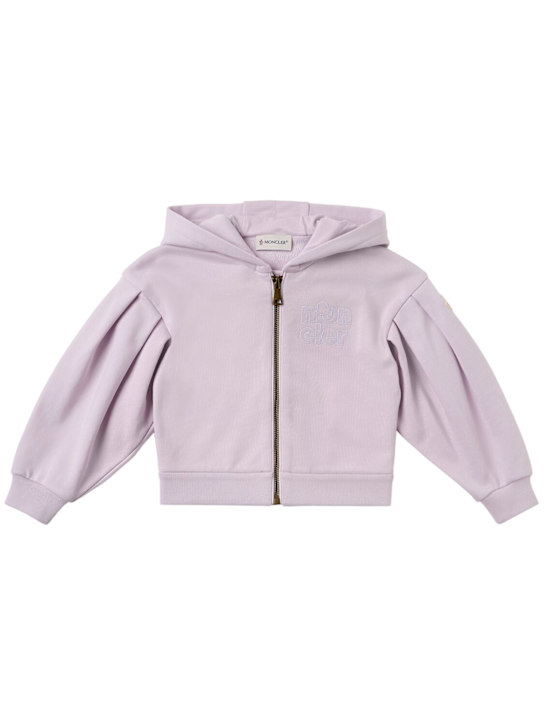 Moncler: Embroidered zip-up cotton hoodie - 丁香紫 - kids-girls_0 | Luisa Via Roma