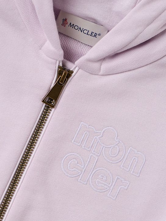 Moncler: Embroidered zip-up cotton hoodie - 丁香紫 - kids-girls_1 | Luisa Via Roma