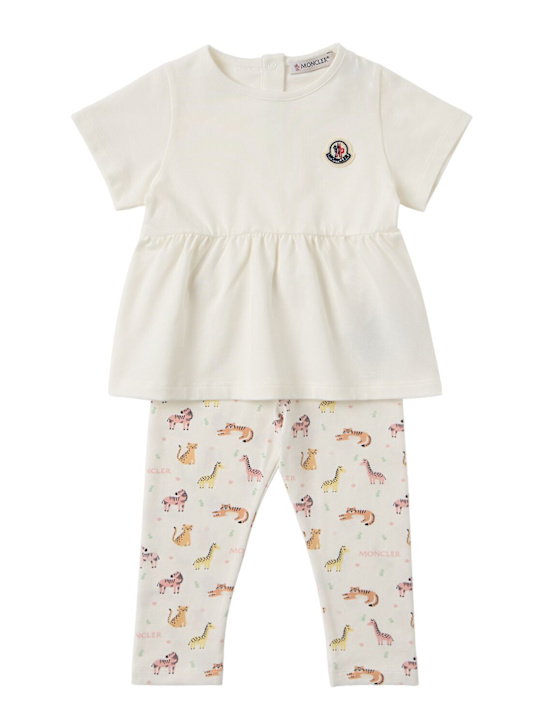 Moncler: Animal print cotton set - 白色/粉色 - kids-girls_0 | Luisa Via Roma