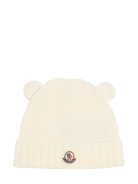 Moncler: Virgin wool beanie w/ teddy bear ears - 白色 - kids-girls_0 | Luisa Via Roma
