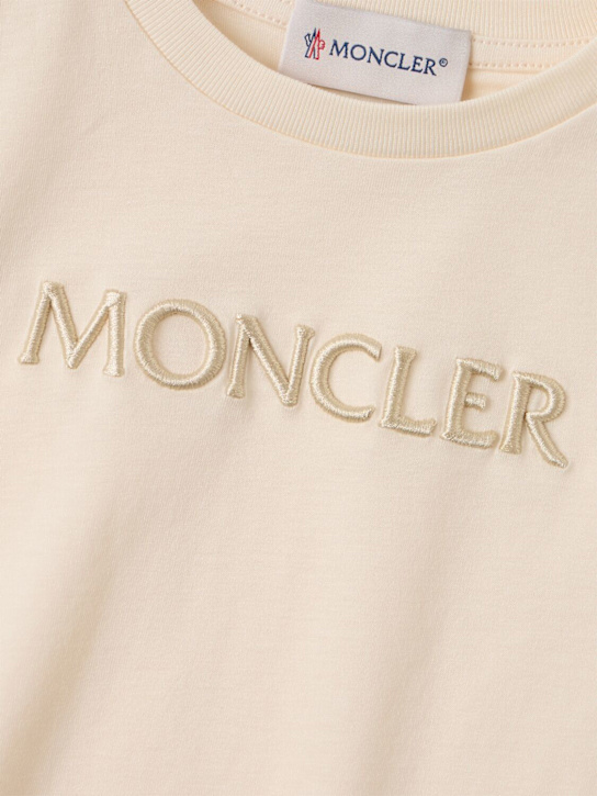 Moncler: Embroidered logo cotton t-shirt - 象牙白 - kids-girls_1 | Luisa Via Roma