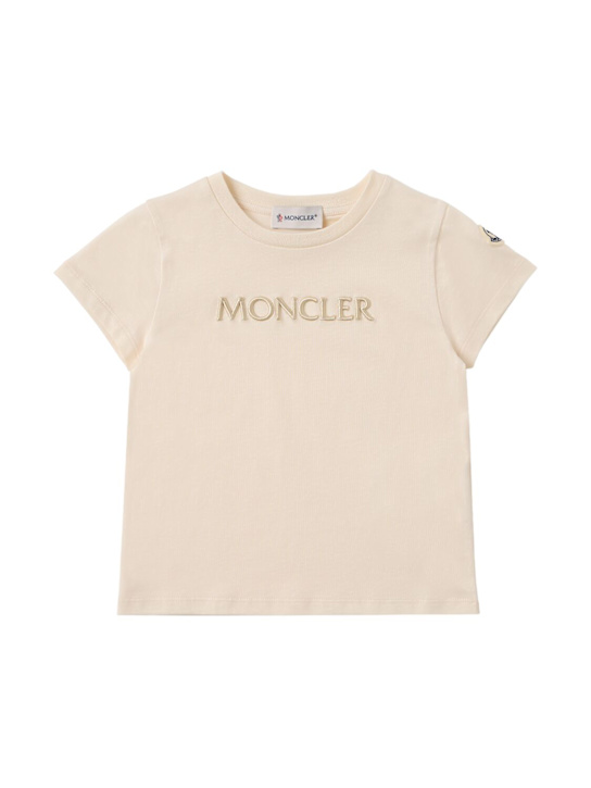 Moncler: Embroidered logo cotton t-shirt - 象牙白 - kids-girls_0 | Luisa Via Roma