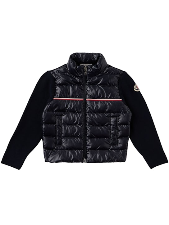 Moncler: Tricolour padded cotton blend cardigan - Dunkelblau - kids-boys_0 | Luisa Via Roma