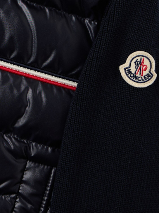 Moncler: Tricolour padded cotton blend cardigan - Dunkelblau - kids-boys_1 | Luisa Via Roma