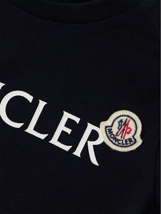 Moncler: Logo cotton blend jersey t-shirt - Azul Marino - kids-boys_1 | Luisa Via Roma