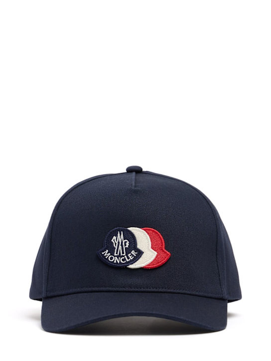 Moncler: Tricolour logo cotton baseball cap - 海军蓝 - kids-boys_0 | Luisa Via Roma