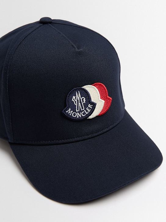 Moncler: Tricolour logo cotton baseball cap - 海军蓝 - kids-boys_1 | Luisa Via Roma