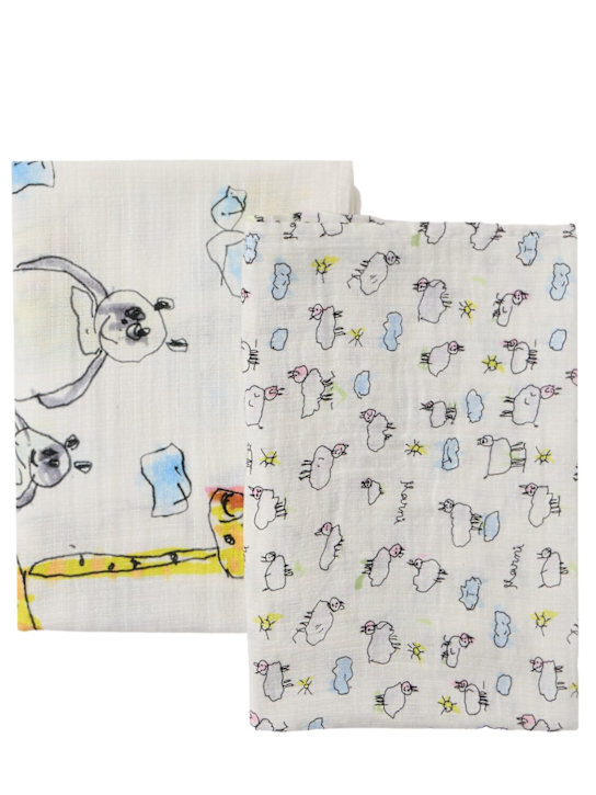 Marni Junior: Set of 2 printed cotton blankets - Wht/Multi - kids-girls_0 | Luisa Via Roma