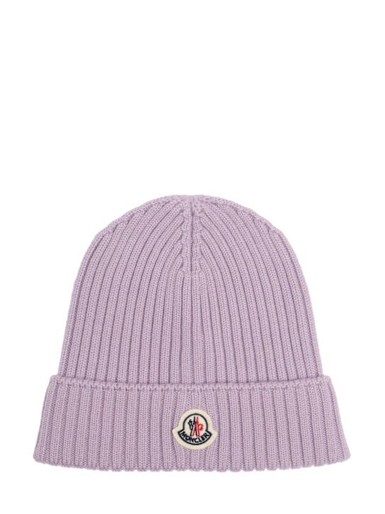 Moncler: Logo virgin wool beanie - Lilla - kids-girls_0 | Luisa Via Roma